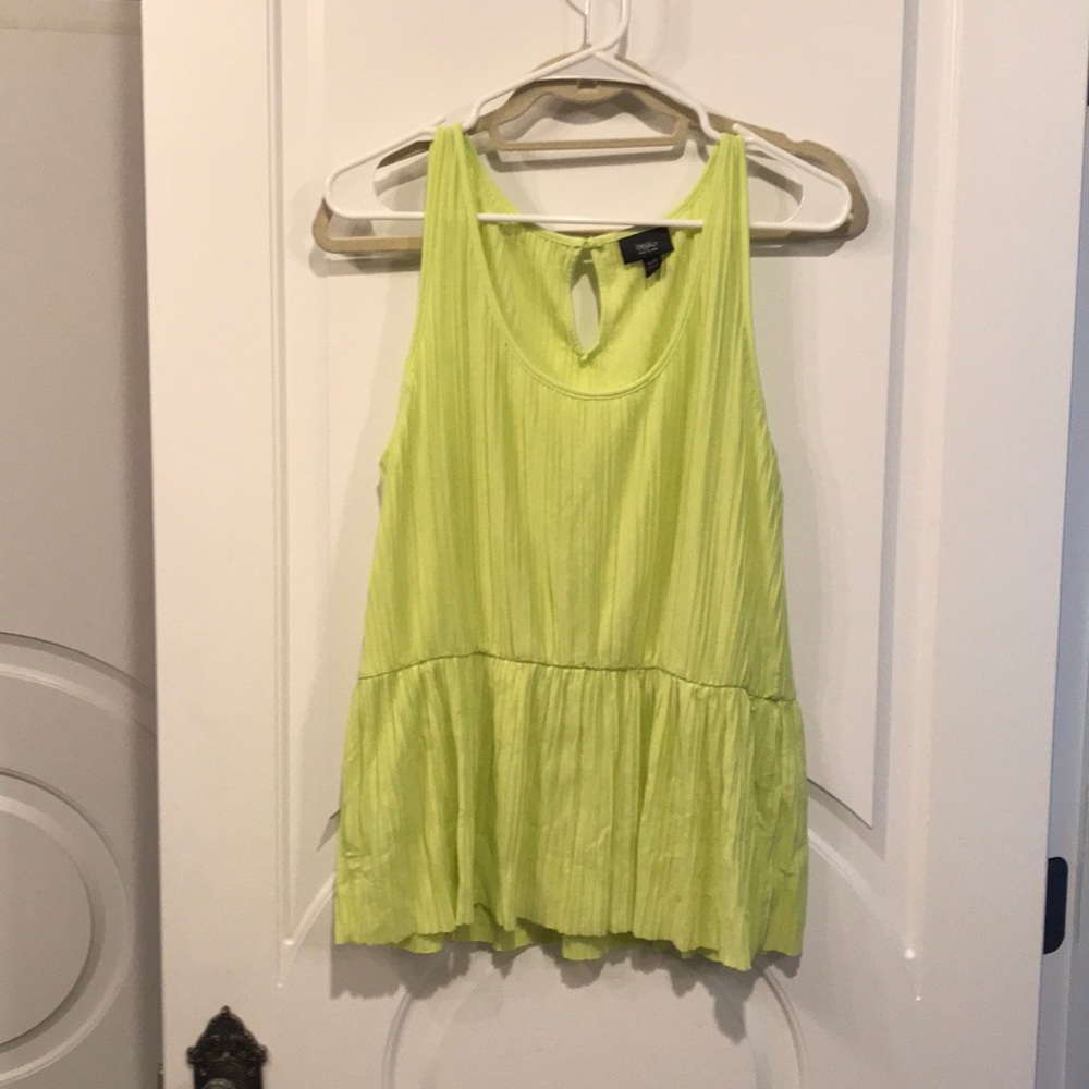 Neon yellow Macy’s peplum ribbed top size large